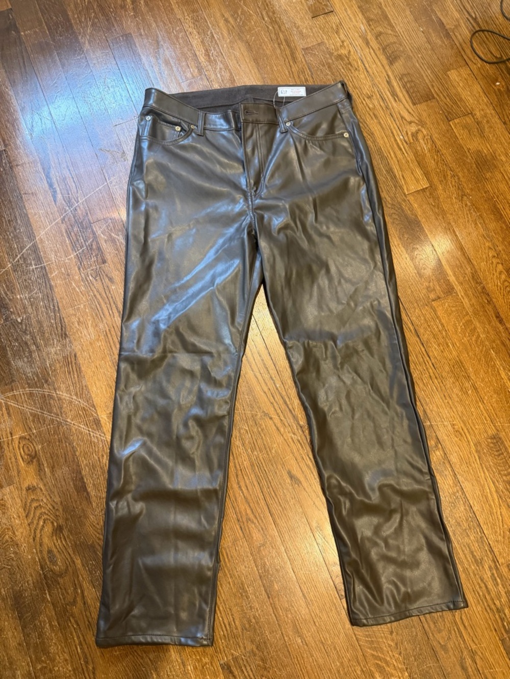 GAP Brown '90s Straight High-Rise Faux Leather Pants